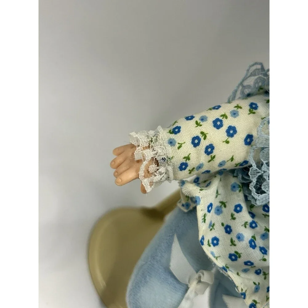 Vintage Cean Toys Doll Blue Yarn Hair 7" Plush Floral Dress Baby Doll 80's - Picture 9 of 15